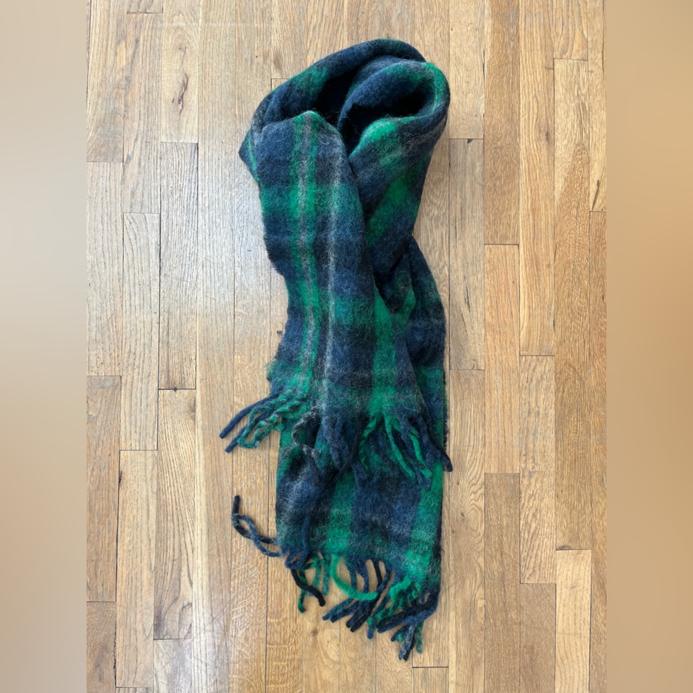 TOAST Fringed Vibrant Green and Black Scarf